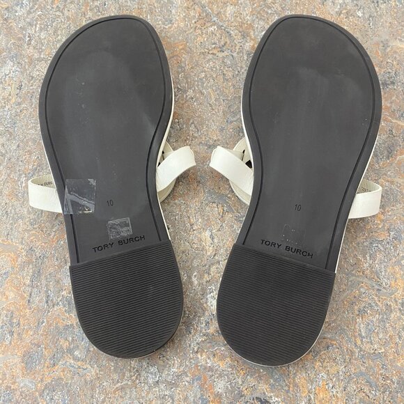 Tory Burch Soft Miller Sandals Shoes Logo White - Picture 8 of 9
